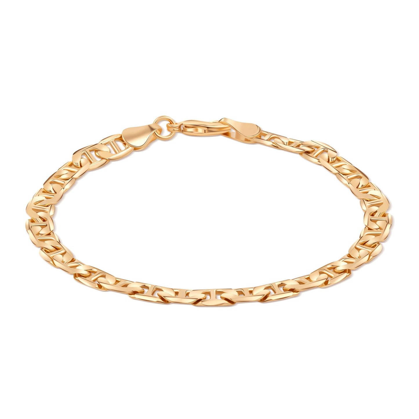 Barzel 18K Gold Plated Flat Mariner / Marina Link Gold Chain Bracelet - Made In Brazil