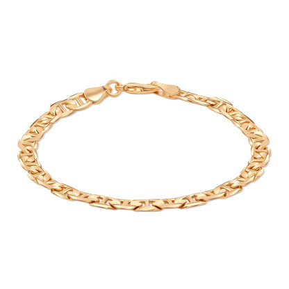Barzel 18K Gold Plated Flat Mariner / Marina Link Gold Chain Bracelet - Made In Brazil