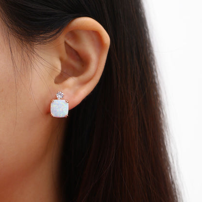 18K Gold Plated Square Cut Gemstone Earrings