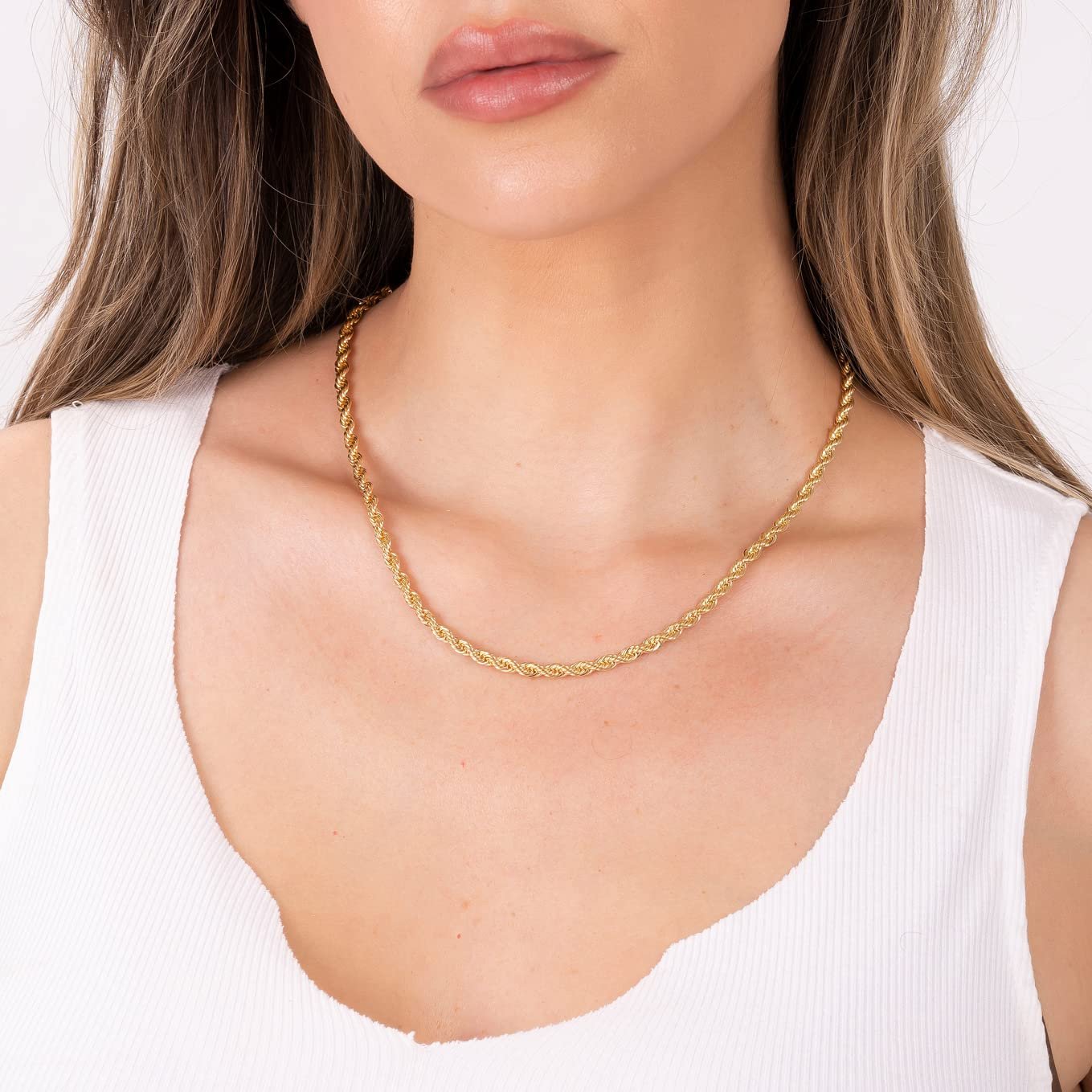 18k Gold Plated Rope Chain Necklace (available in multiple options)
