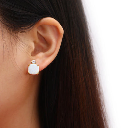 18K Gold Plated Square Cut Gemstone Earrings