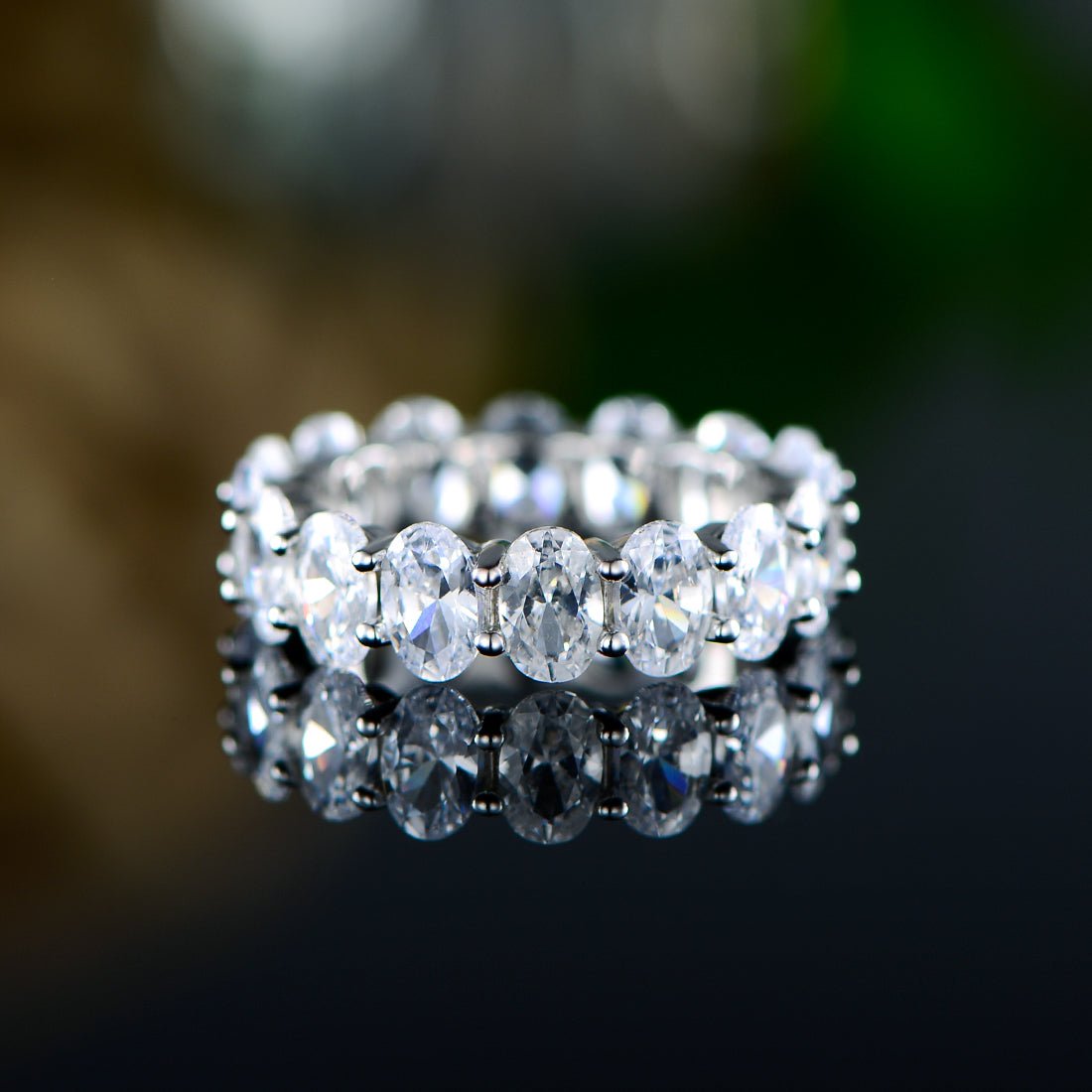 18K White Gold Plated Oval Cut Eternity Ring