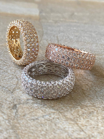 18K White Gold Plated 5 Rows French Setting Ring