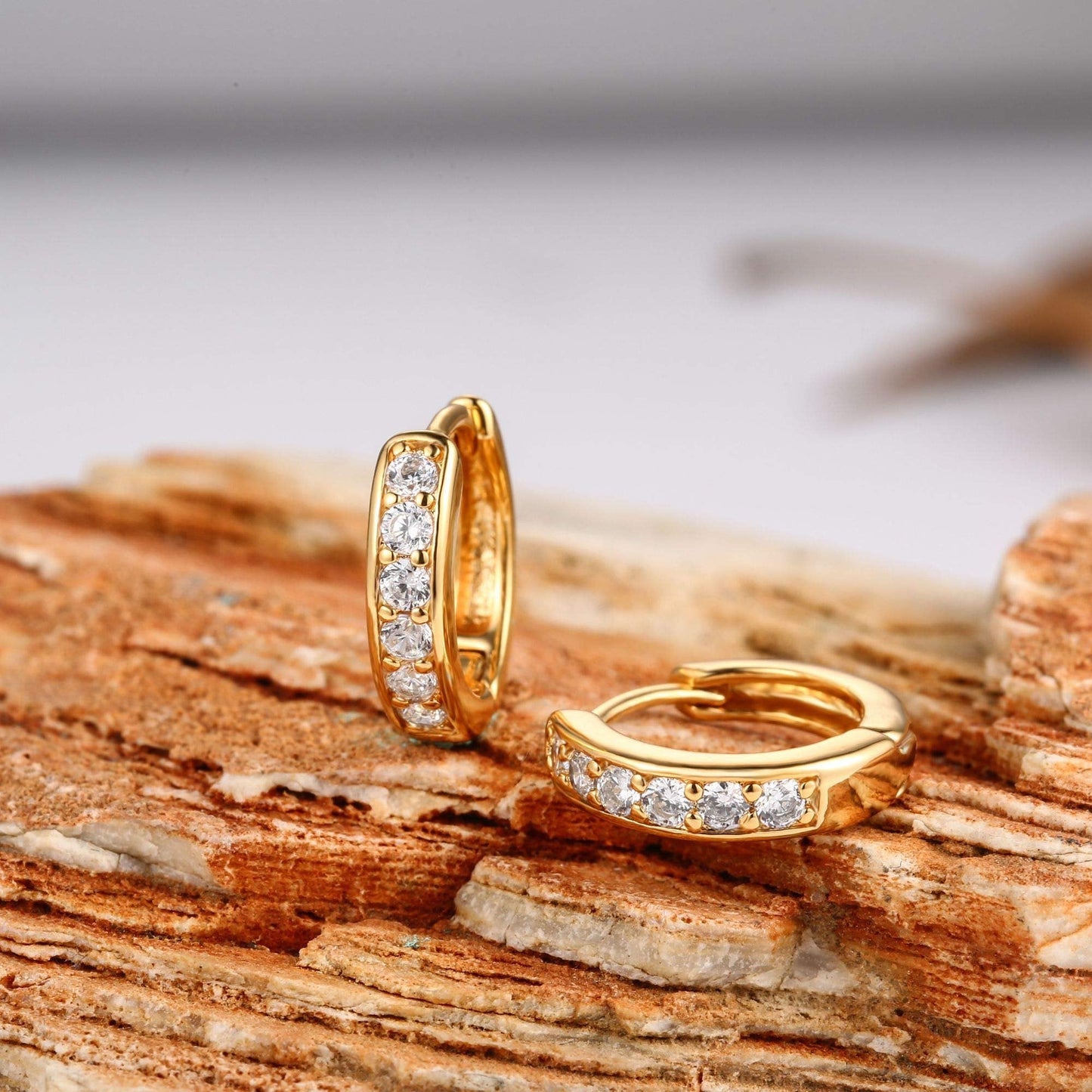 18K Gold Plated Round Cut Crystal Huggie Earrings