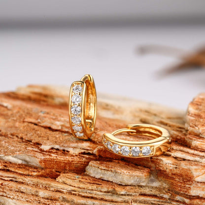 18K Gold Plated Round Cut Crystal Huggie Earrings