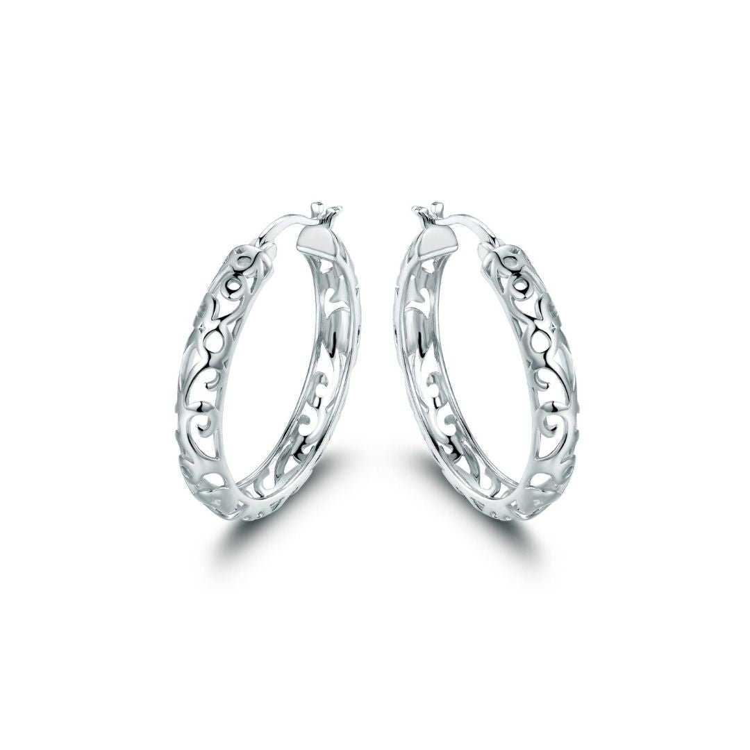 18K Gold Plated Filigree Patterned Hoop Earrings