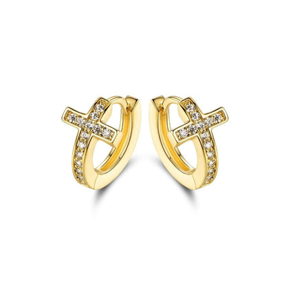 18K Gold Plated Cross Huggie Earrings
