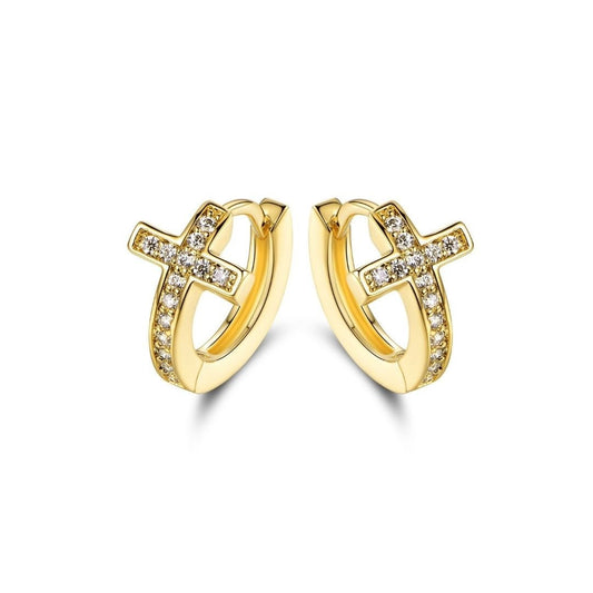 18K Gold Plated Cross Huggie Earrings