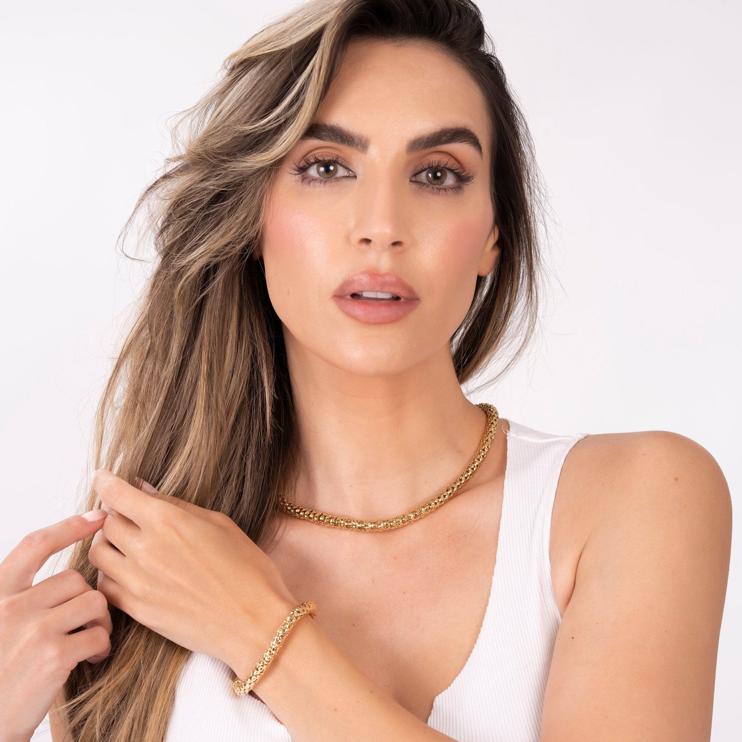 18K Gold Plated Popcorn Mesh Bracelet
