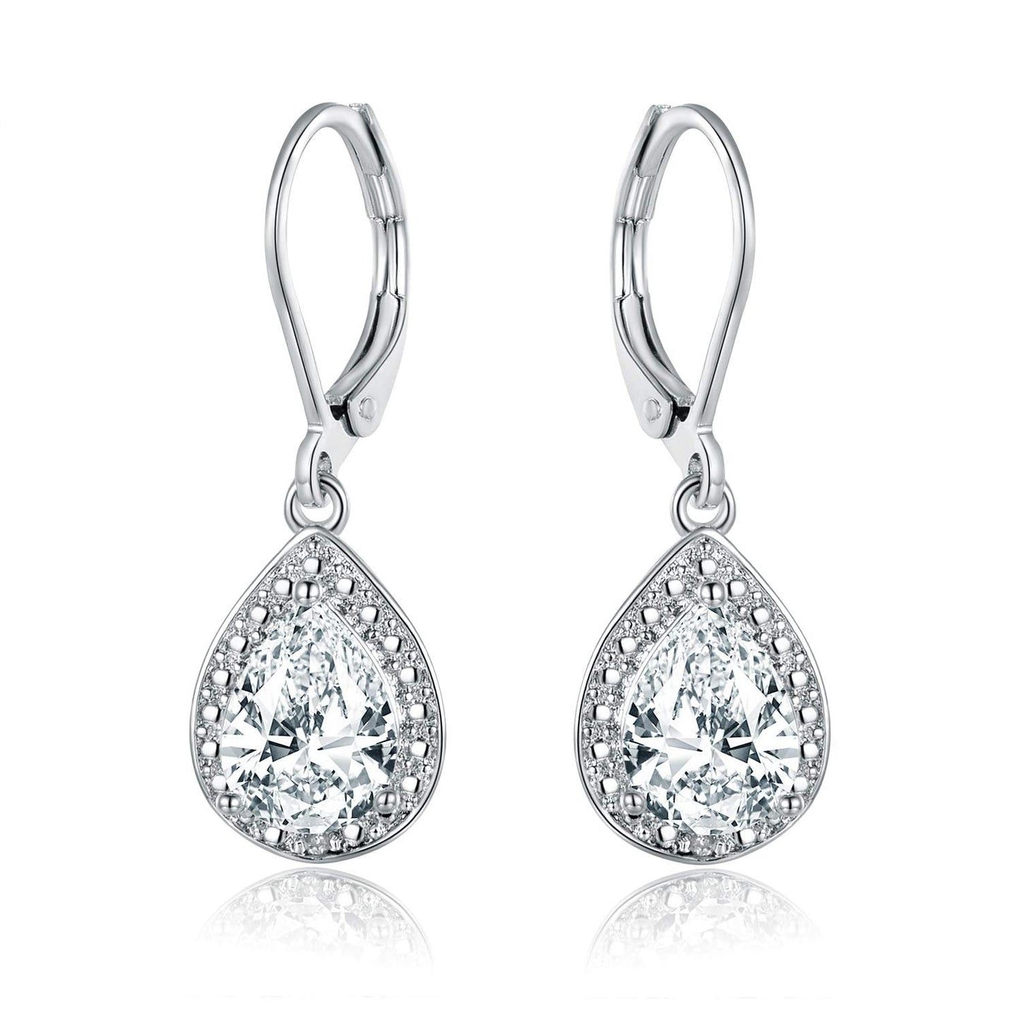 18K White Gold Plated Crystal Teardrop Earrings