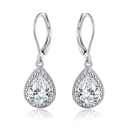 18K White Gold Plated Crystal Teardrop Earrings