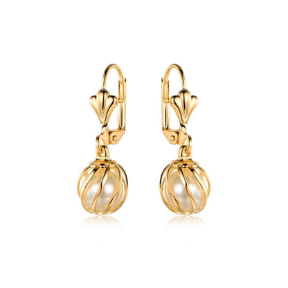 18K Gold Plated Drop Caged Pearl Earrings
