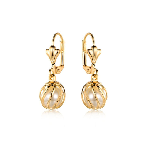 18K Gold Plated Drop Caged Pearl Earrings