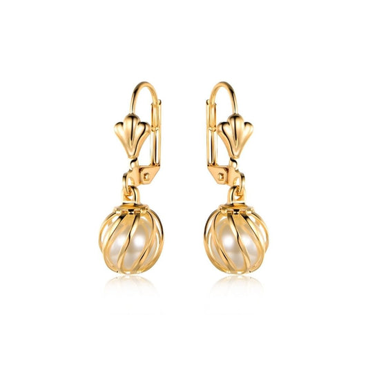 18K Gold Plated Drop Caged Pearl Earrings