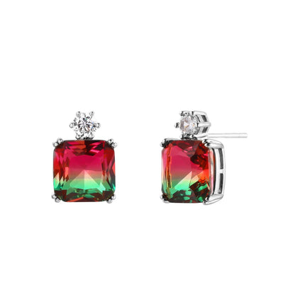 18K Gold Plated Square Cut Gemstone Earrings