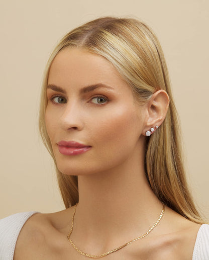 18K White Gold Plated Fire Opal Stud Earrings - 3pc Set