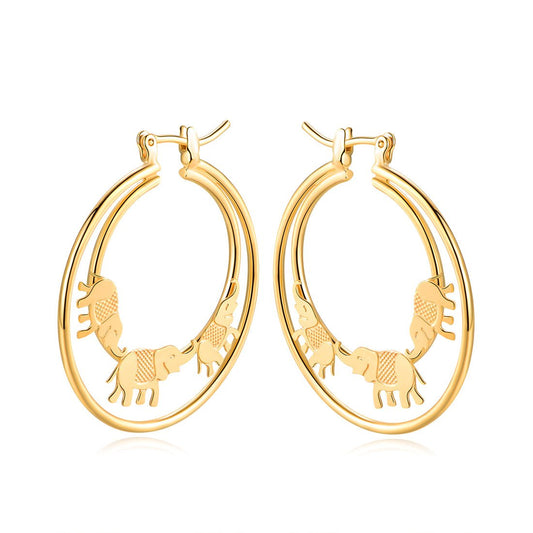 18K Gold Plated Elephant Parade Hoop Earrings