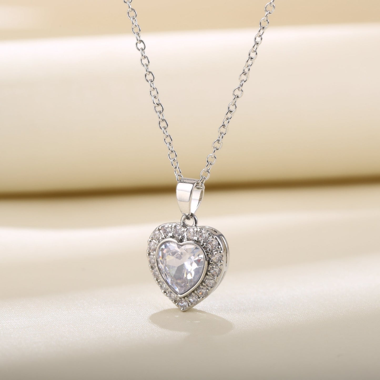 18K White Gold Plated Crystal Heart Necklace