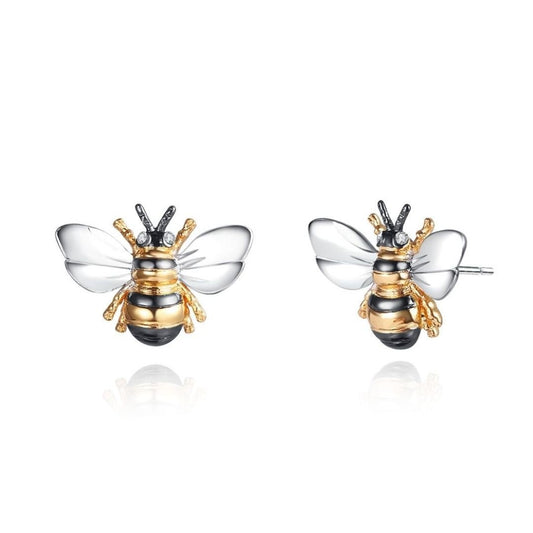 18K Gold Plated Shimmering Bumble Bee Earrings