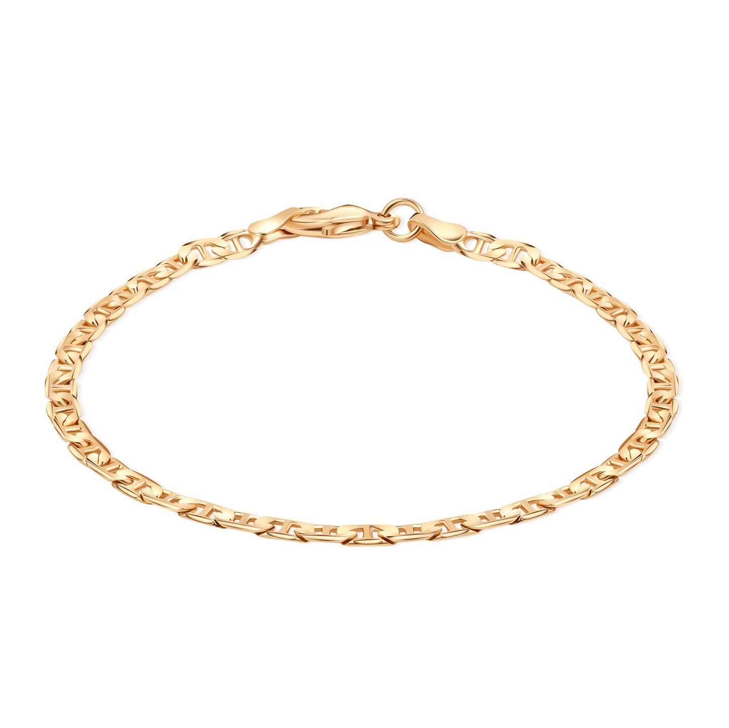 Barzel 18K Gold Plated Flat Mariner / Marina Link Gold Chain Bracelet - Made In Brazil
