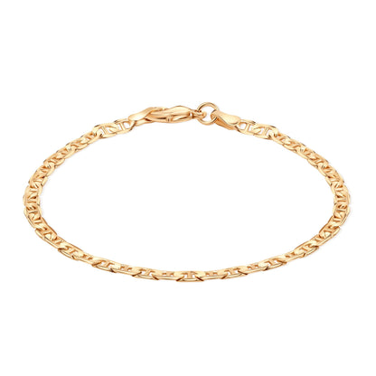 Barzel 18K Gold Plated Flat Mariner / Marina Link Gold Chain Bracelet - Made In Brazil