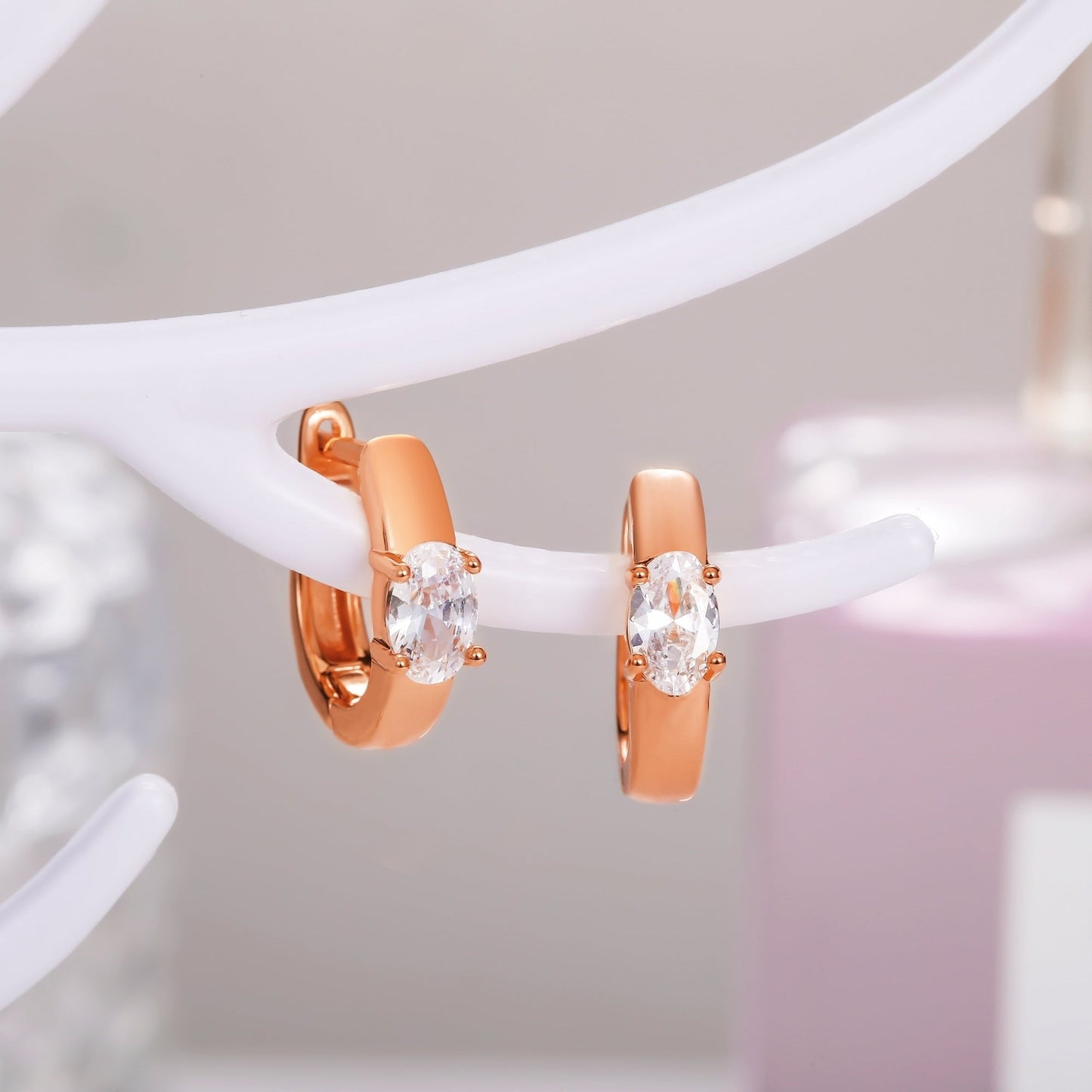 18K Gold Plated Oval Cut Crystal Huggie Earrings