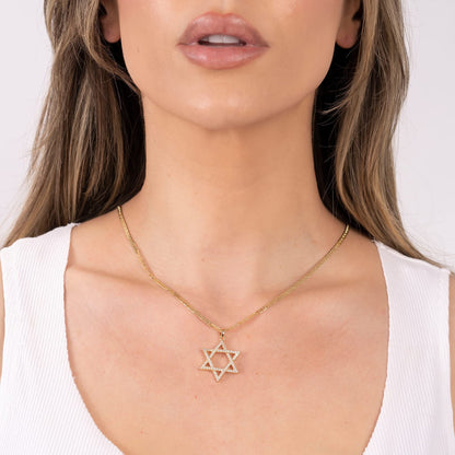18K Gold Plated Crystal Star of David Charm Necklace
