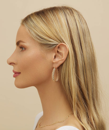18K Gold Plated Cable Link Hoop Earrings