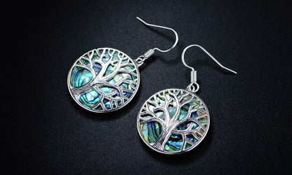 Midnight Abalone Tree of Life Drop Earrings