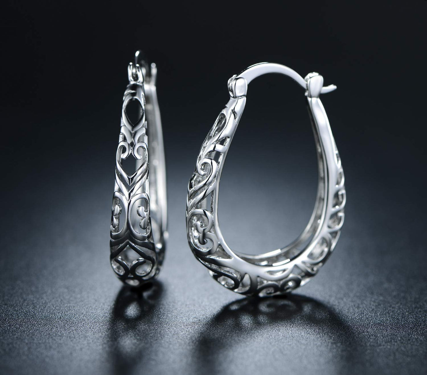 18K Gold Plated Filigree Hoop Earrings