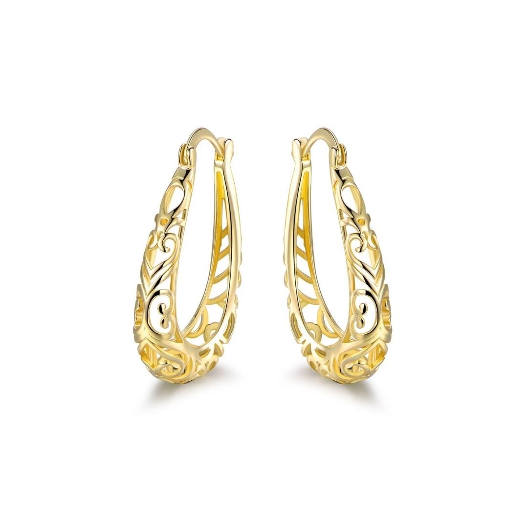 18K Gold Plated Filigree Hoop Earrings