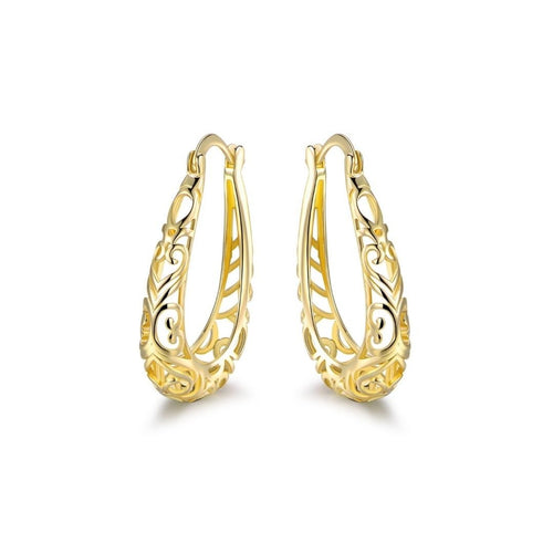 18K Gold Plated Filigree Hoop Earrings