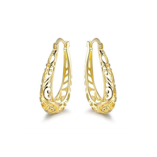 18K Gold Plated Filigree Hoop Earrings