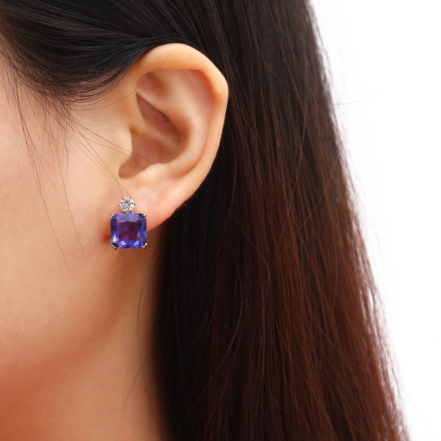 18K Gold Plated Square Cut Gemstone Earrings
