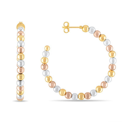 18k Gold Plated Tri-Tone Beaded Hoop Earring