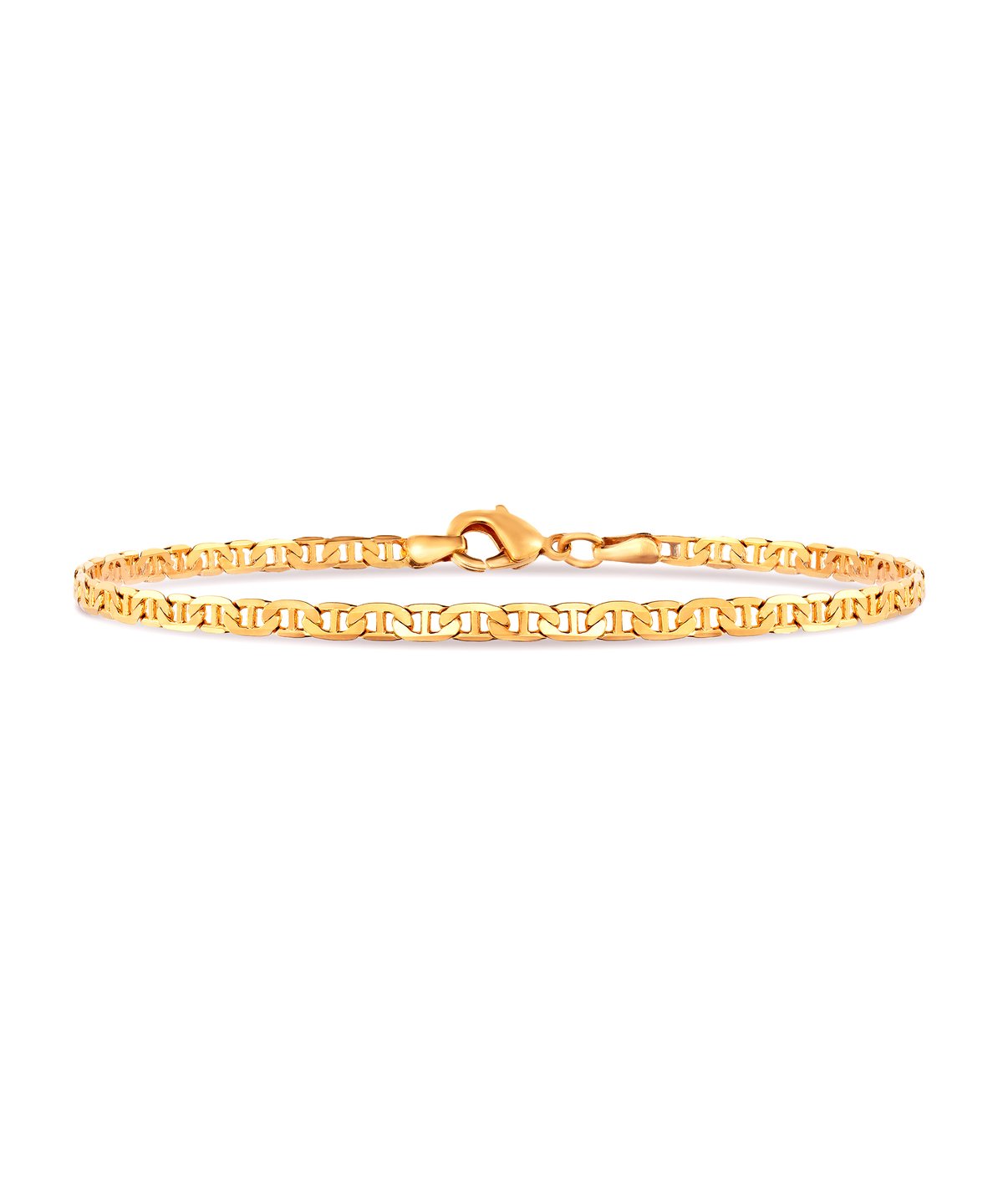 Barzel 18K Gold Plated Flat Mariner / Marina Link Gold Chain Bracelet - Made In Brazil
