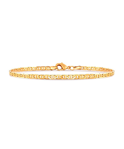 Barzel 18K Gold Plated Flat Mariner / Marina Link Gold Chain Bracelet - Made In Brazil
