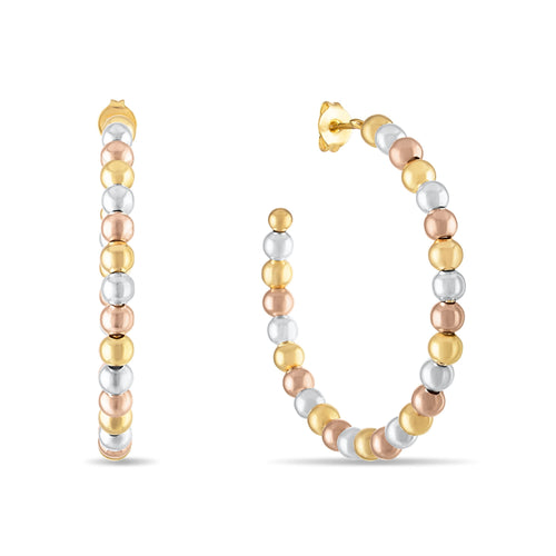 18k Gold Plated Tri-Tone Beaded Hoop Earring