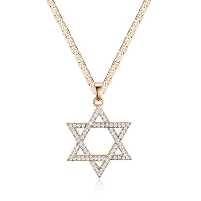18K Gold Plated Crystal Star of David Charm Necklace
