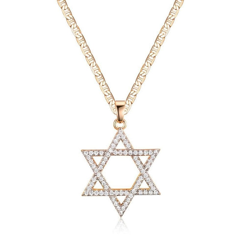 18K Gold Plated Crystal Star of David Charm Necklace
