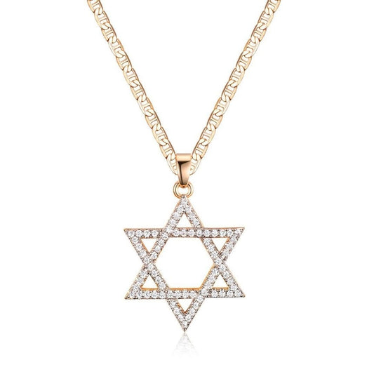 18K Gold Plated Crystal Star of David Charm Necklace