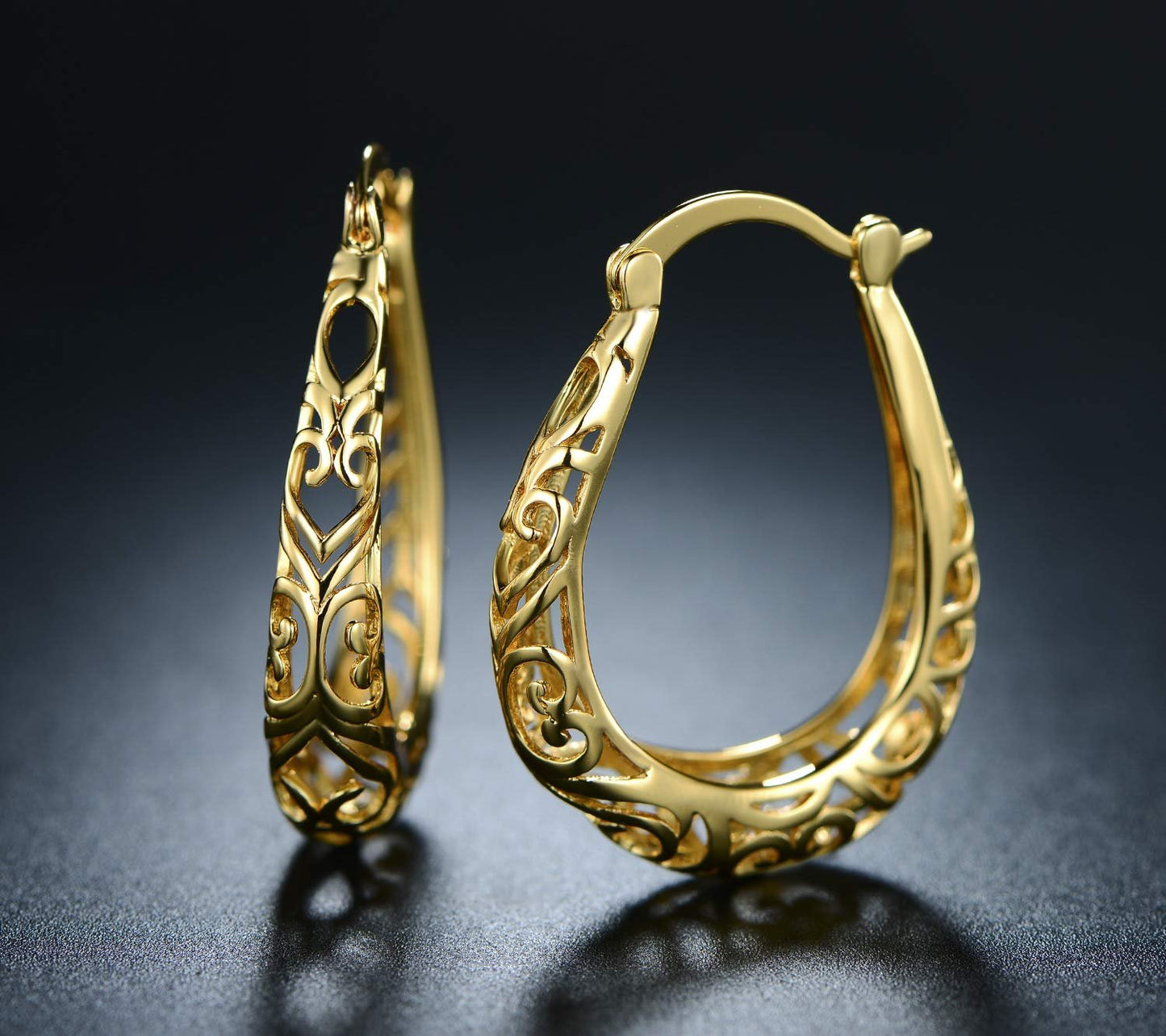 18K Gold Plated Filigree Hoop Earrings