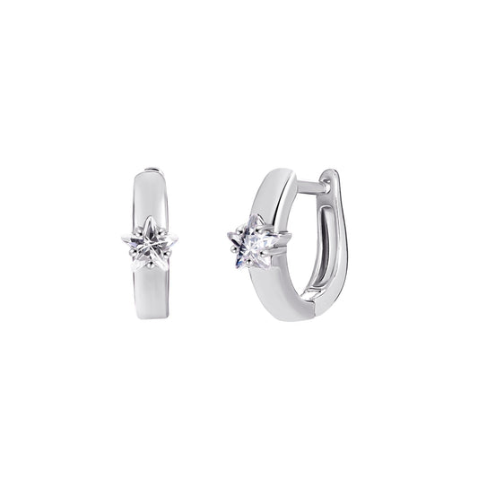 18K Gold Plated Star Cut Crystal Huggie Earrings