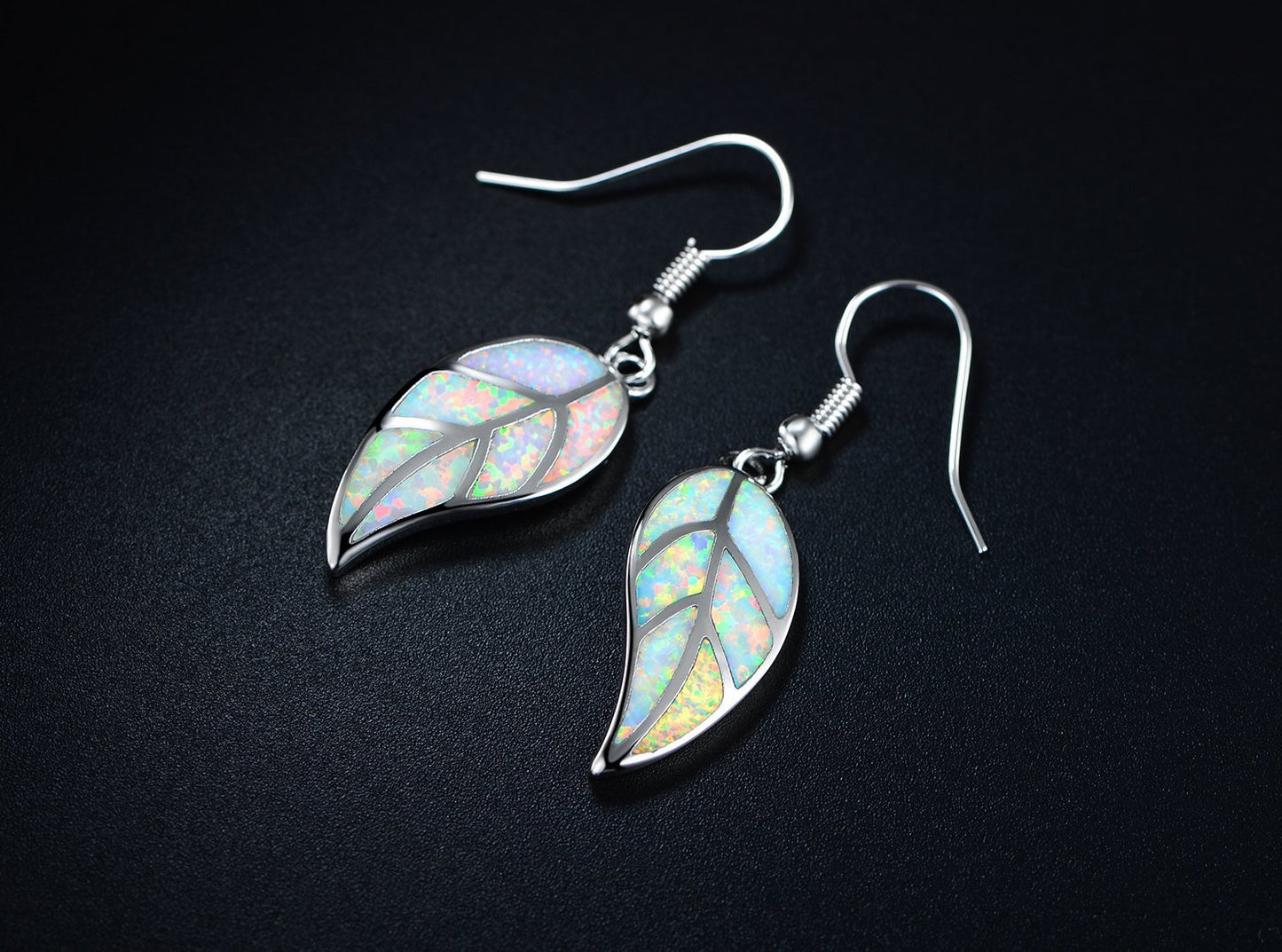 18K Rose Gold Plated Opal Leaf Dangling Earrings
