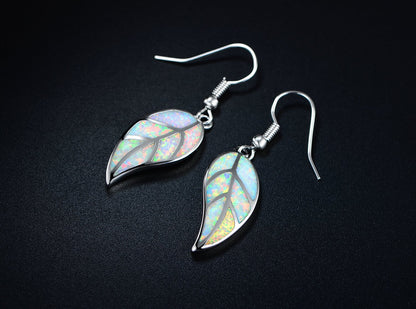18K Rose Gold Plated Opal Leaf Dangling Earrings