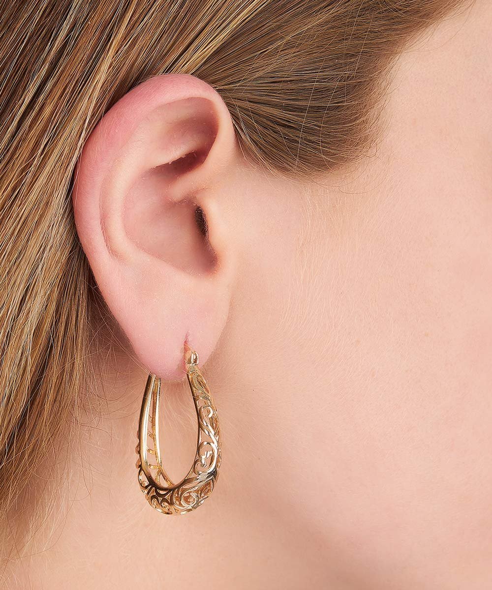 18K Gold Plated Filigree Hoop Earrings