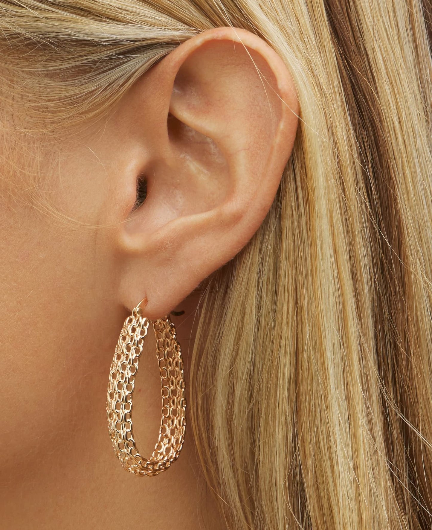 18K Gold Plated Cable Link Hoop Earrings