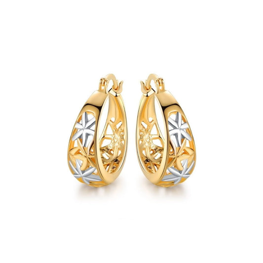 18K Gold Plated Thick Flower Hoop Earrings