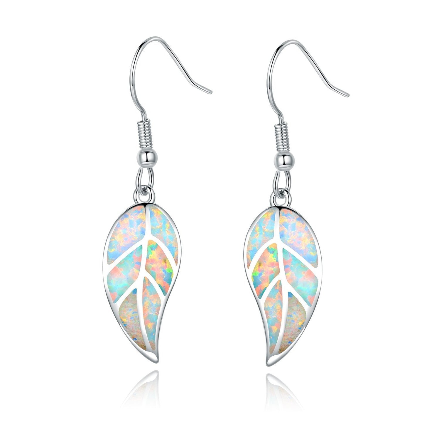 18K Rose Gold Plated Opal Leaf Dangling Earrings