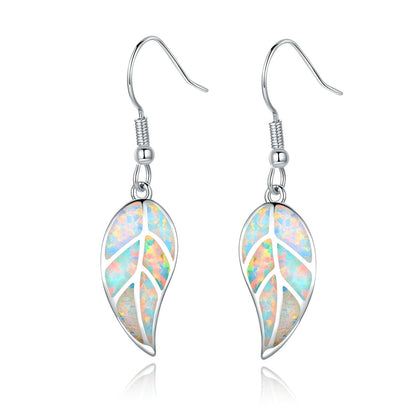 18K Rose Gold Plated Opal Leaf Dangling Earrings